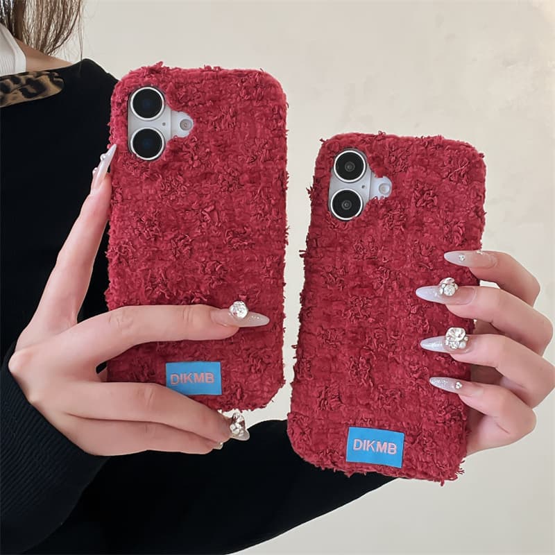 Apple Iphone 15 Pro Max - Capa de Telefone Felpuda Vermelha Angora